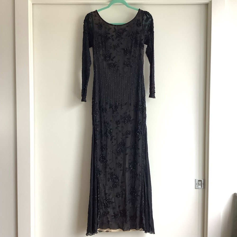 Basix II black beaded floral gown